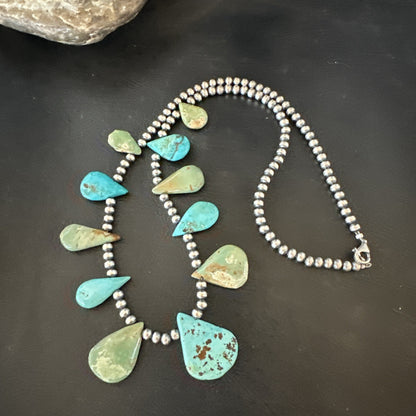 Blue Green Turquoise Navajo Pearls Sterling Silver 20" Necklace 19245
