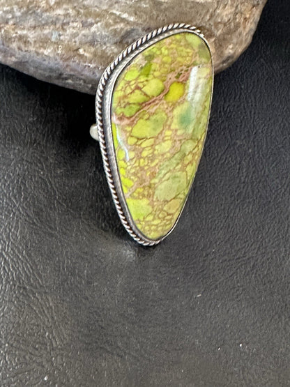 Native Green Mohave Turquoise Navajo Sterling Silver Ring Size 9.5 19776