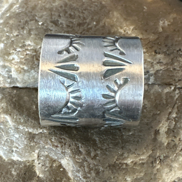 Men's Women Wedding Wide Band Navajo Stamped Ring Size 7 | Sterling Silver | Authentic Native American Handmade | 19063