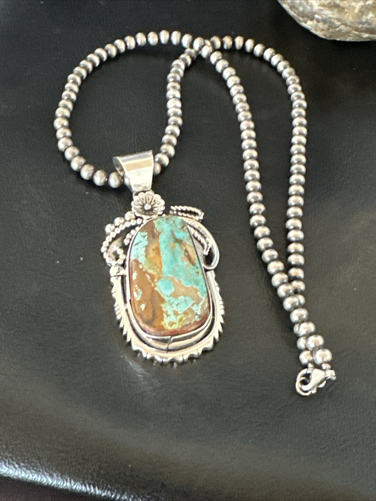 Mens Women Navajo Sterling Silver Green Royston Turquoise Necklace Pendant 18158