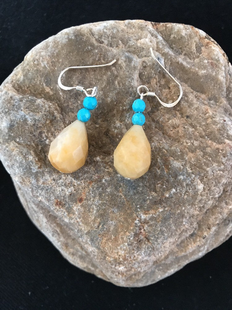 Native Turquoise & Jade Bead Navajo Dangle Earrings Sterling Silver 03817