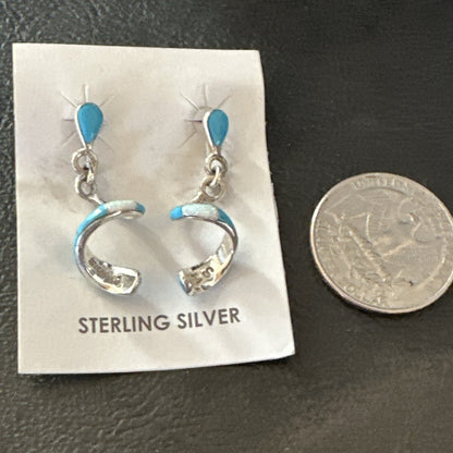 Blue Turquoise Opal Inlay Swirl Navajo Sterling Earrings 1.25" 18751