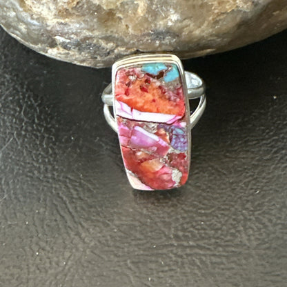 Blue Turquoise Spiny Oyster Southwestern Sterling Silver Ring Size 7 18490