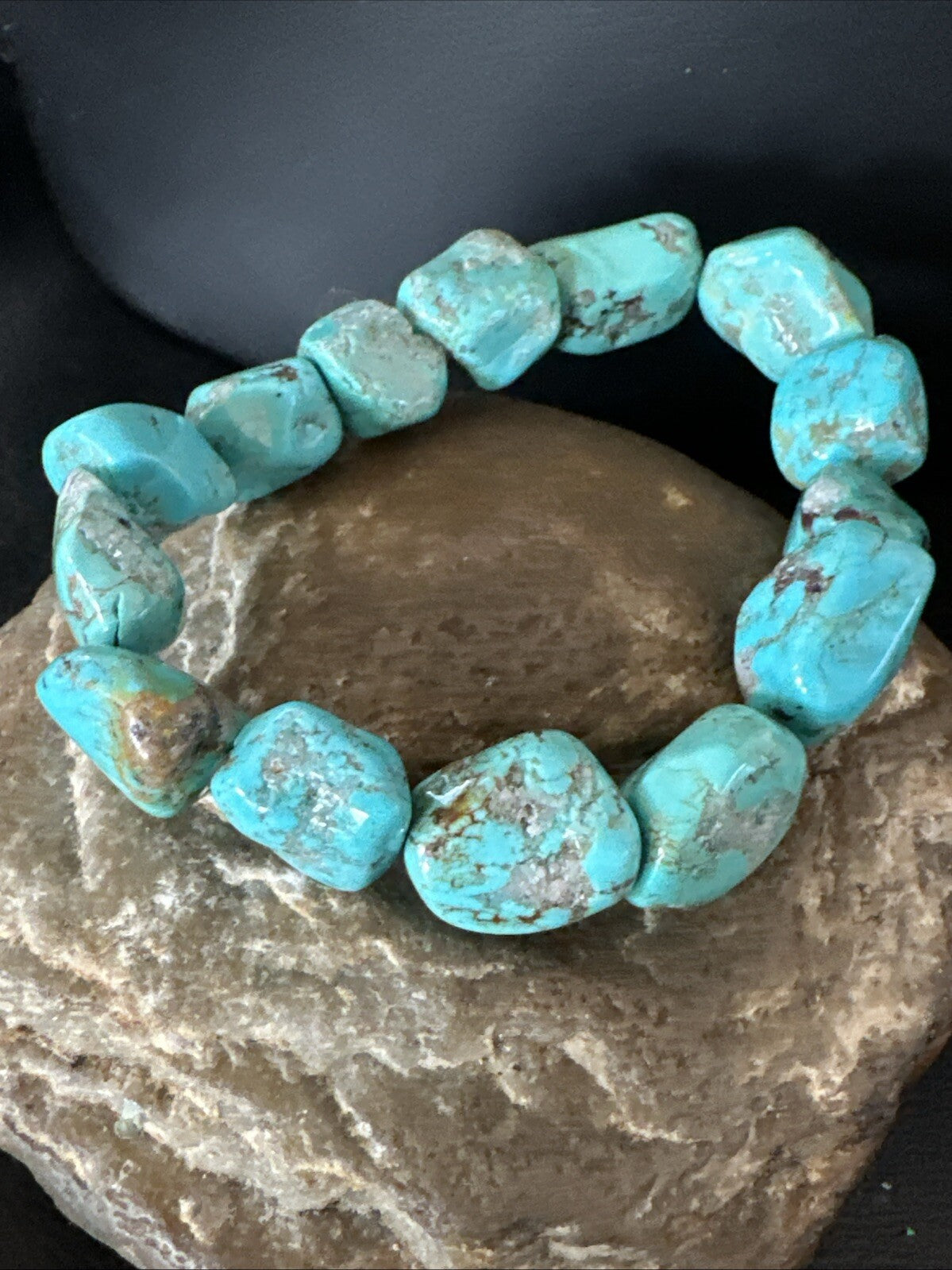 Mens Womens Blue Turquoise Stretch Stone Friendship Bracelet 7" 18869