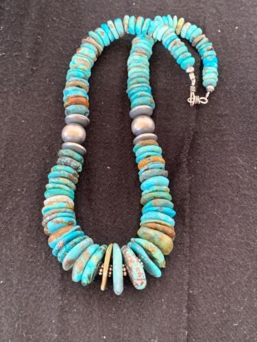 Navajo Graduated Turquoise Necklace Sterling Silver 18" 4242