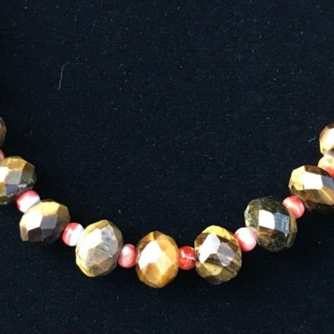 Tiger's Eye & Spiny Oyster Navajo Sterling Silver Necklace 1793