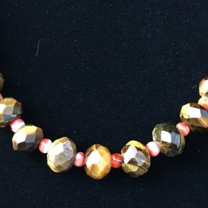 Tiger's Eye & Spiny Oyster Navajo Sterling Silver Necklace 1793