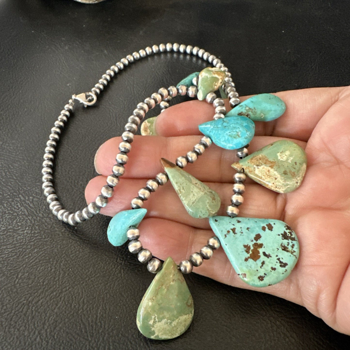 Blue Green Turquoise Navajo Pearls Sterling Silver 20" Necklace 19245
