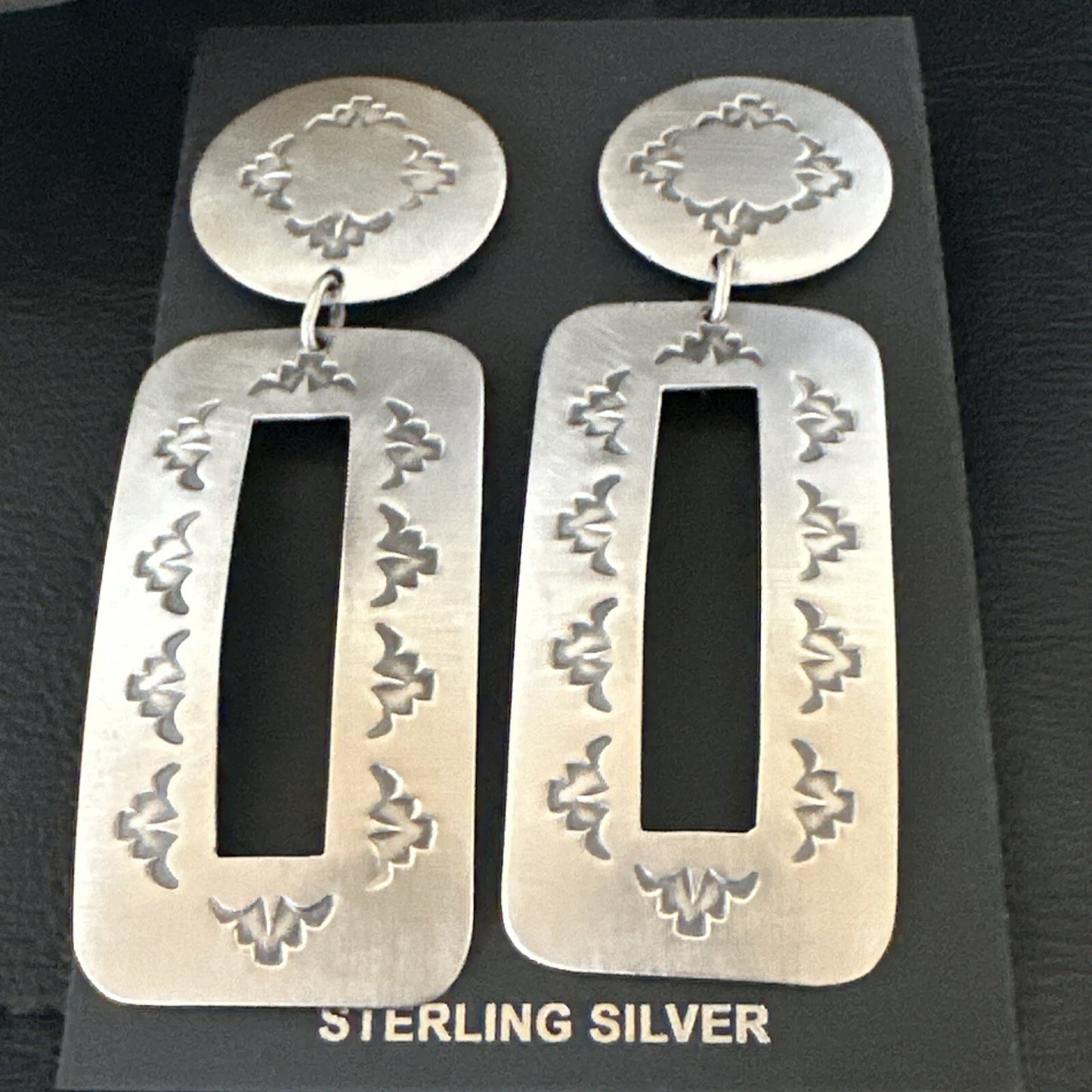 Popular Navajo Stamped Sterling Silver Stamped Handmade Earrings  2.75" 17859