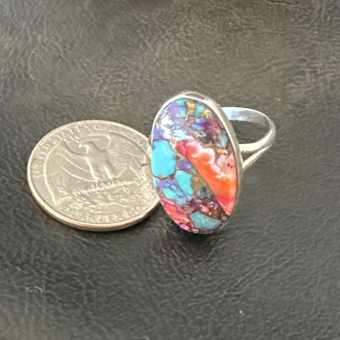 Blue Turquoise Spiny Oyster Southwestern Sterling Silver Ring Size 11 18455