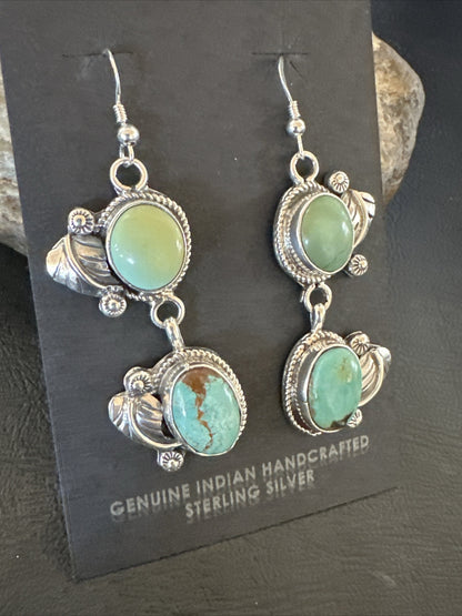 Native Navajo Green Turquoise Sterling Silver Dangle Earrings 2” 17911