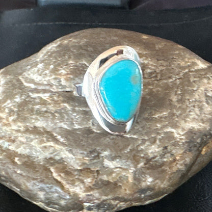 Southwestern Sterling Silver Blue Kingman Turquoise Ring Size 9 18529