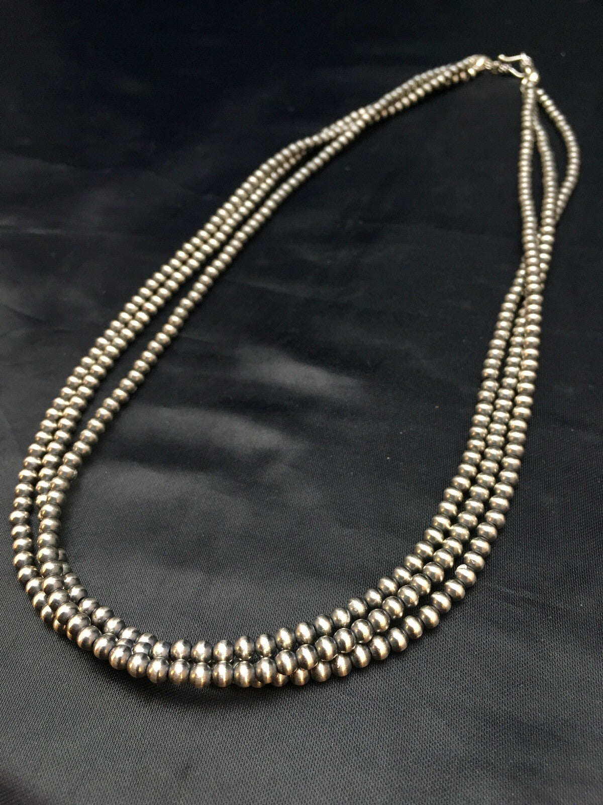 Native American Sterling Silver Navajo 4mm Bead 3 Strand 21" Necklace