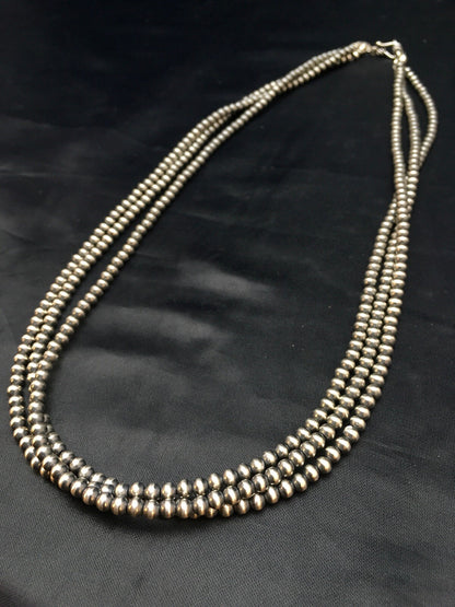 Native American Sterling Silver Navajo 4mm Bead 3 Strand 21" Necklace
