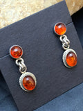 Navajo Gold Amber Dangle Earrings | Sterling Silver | Authentic Native American Handmade | 13104