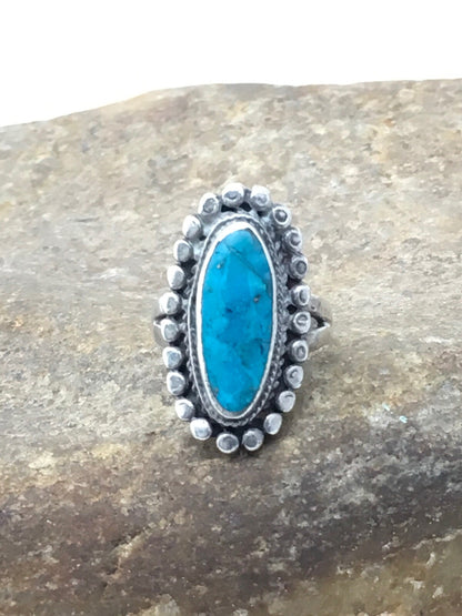 Blue Turquoise Navajo Sterling Silver Old Pawn Children’s Ring Size 3.75 04410