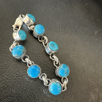 Childrens Blue Kingman Turquoise Navajo Sterling Silver Link Bracelet 6.5" 18300