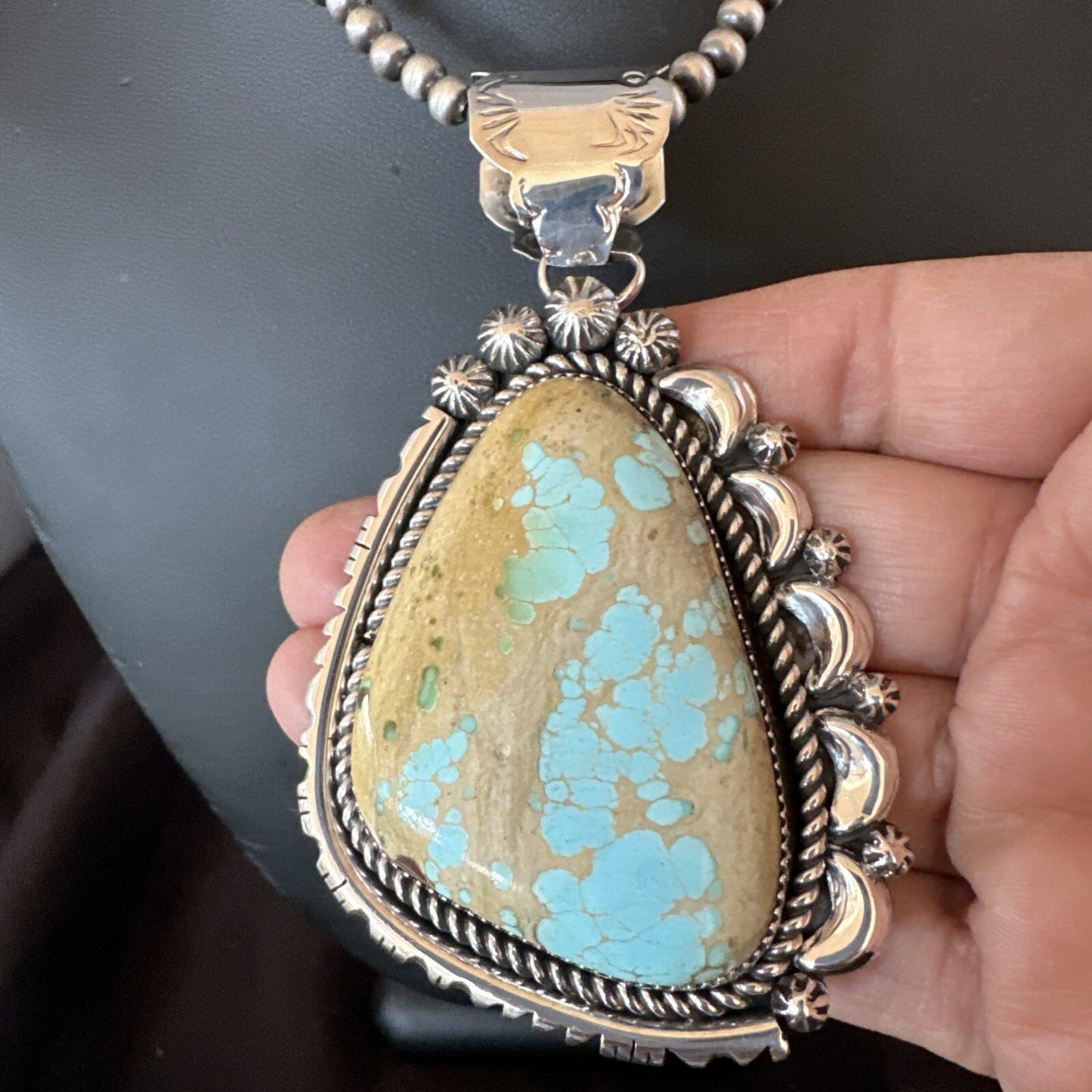 XXL Mens Royston Turquoise Pendant Navajo Pearls Sterling Silver Necklace 18744