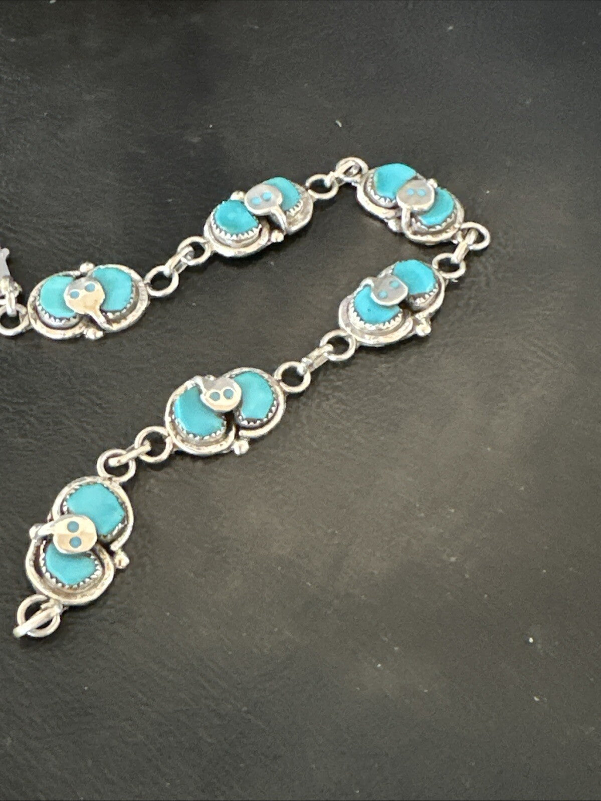ZUNI Blue Kingman Turquoise Sterling Silver Snake Bracelet 18687