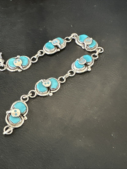 ZUNI Blue Kingman Turquoise Sterling Silver Snake Bracelet 18687
