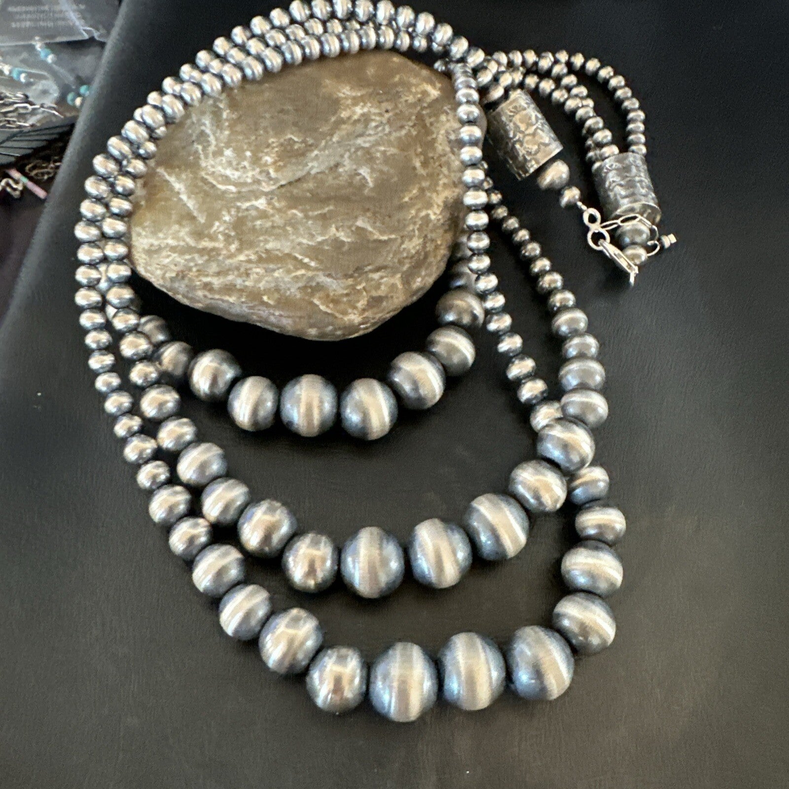 Mixed Bead Graduated Bib Sterling Silver Navajo Pearls Necklace 24” 3S 18239