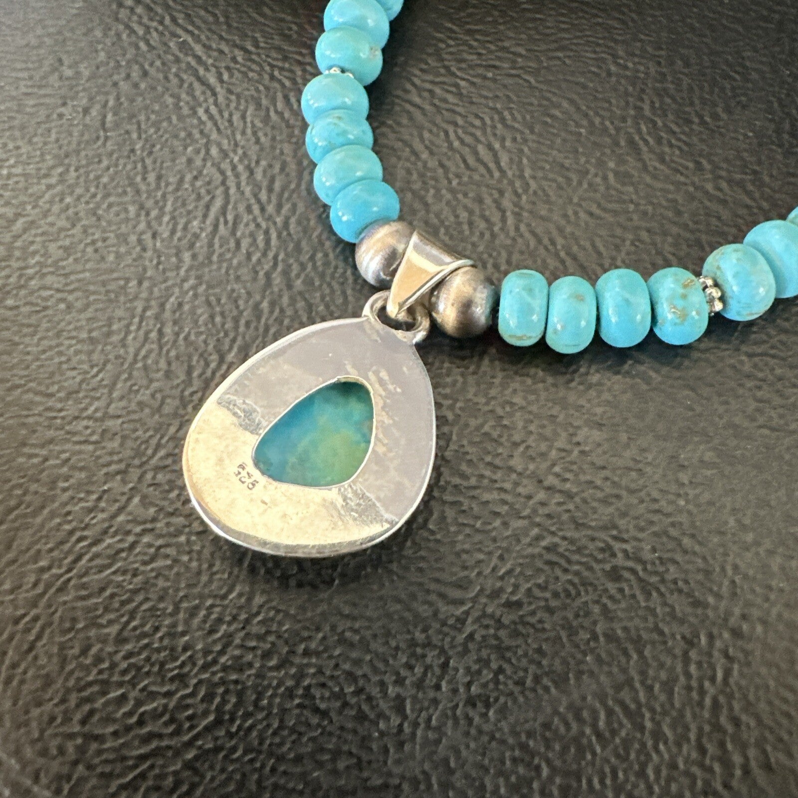 Mens Blue Kingman Turquoise Pendant Navajo Sterling Silver Necklace 21" 18113