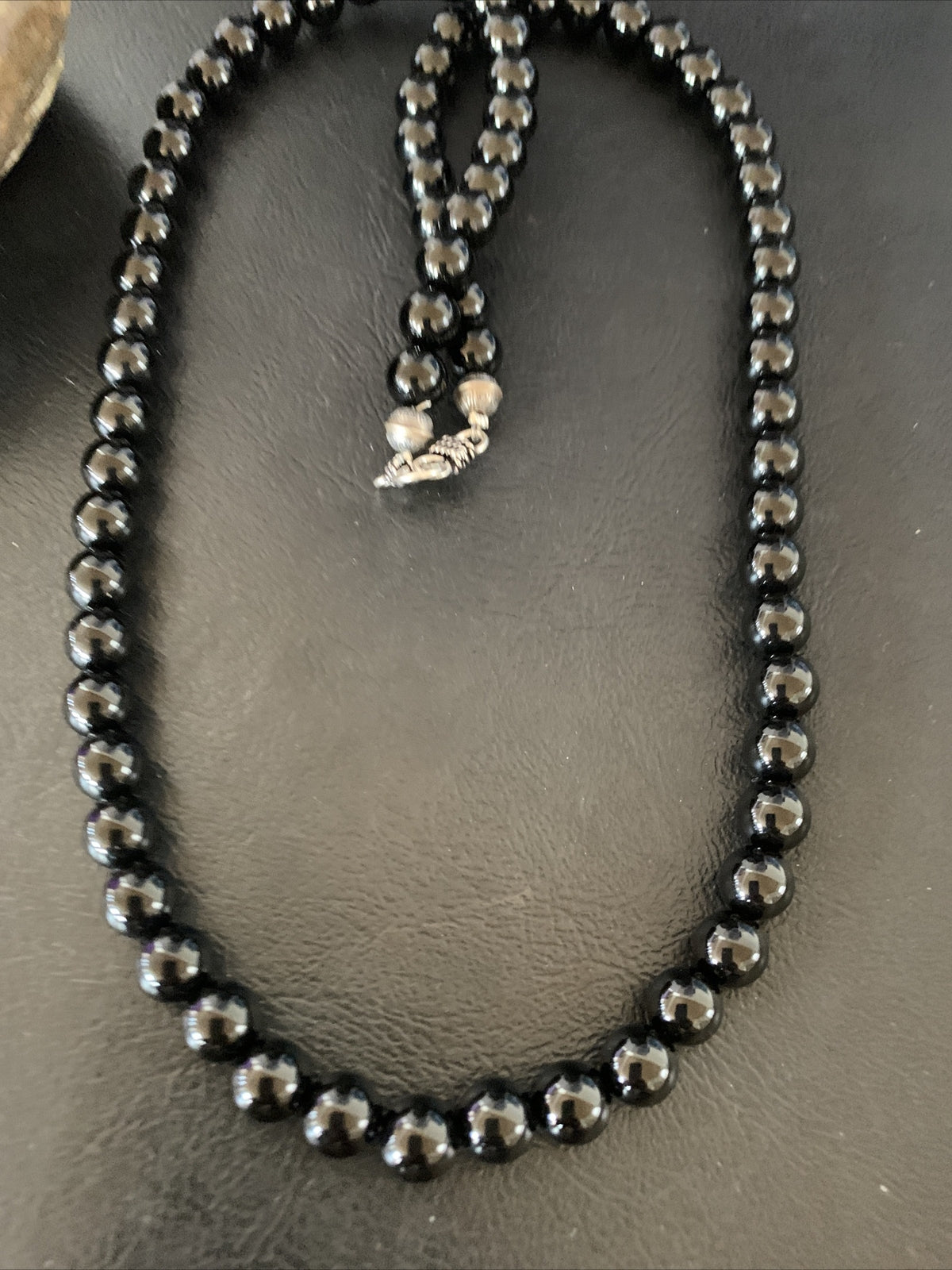 Mens Black Onyx Navajo Pearls Sterling Silver Necklace 23" 12979