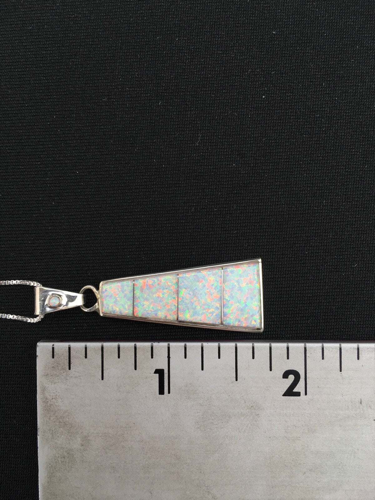 Opal Inlay Pendant Southwestern Sterling Silver Chain Necklace 04776