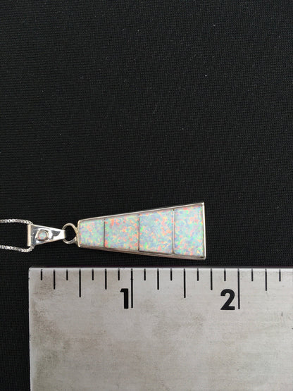 Opal Inlay Pendant Southwestern Sterling Silver Chain Necklace 04776