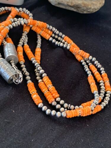 Native American Spiny Oyster 3 Strand Navajo Pearls Necklace 4711