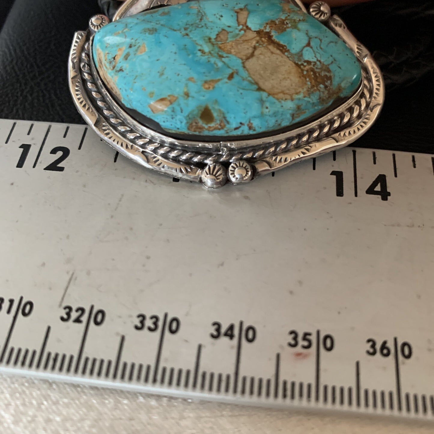 Native Mens Bolo Tie Blue Royston Turquoise Sterling Silver Navajo 14111N