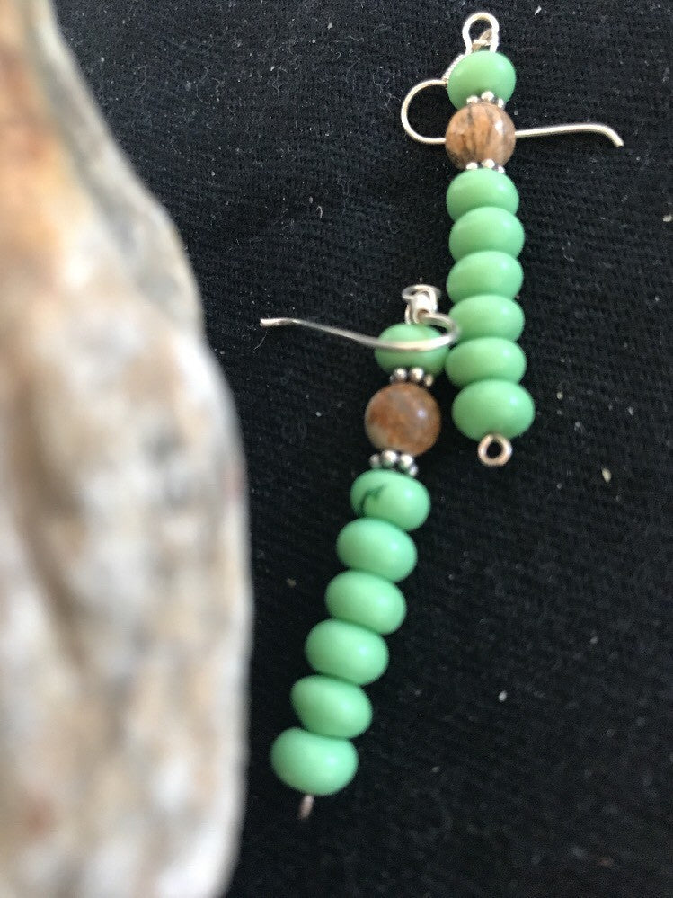 Native Navajo Sterling Silver Green Malachite Picture Jasper Earrings 10098