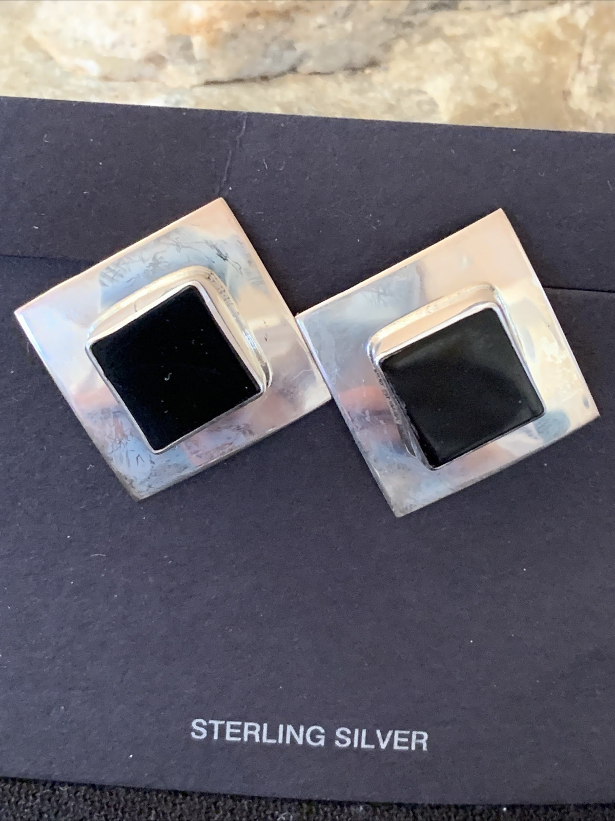 Black Onyx Sterling Silver Earrings Native American Indian Navajo 01521