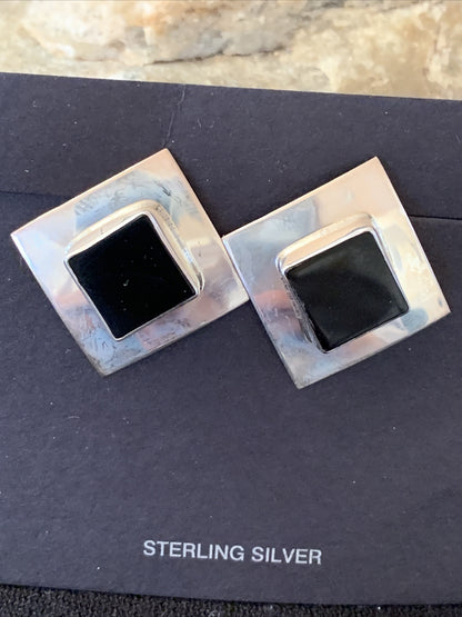 Black Onyx Sterling Silver Earrings Native American Indian Navajo 01521