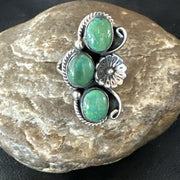 Yazzie Ring Green Turquoise Navajo Cluster Size 8 | Sterling Silver | Authentic Native American Handmade | 19243