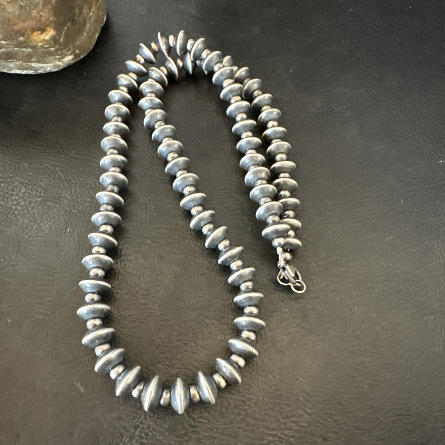 Sterling Silver Beads 8mm Rondelle Flat Sterling Silver Beads Necklace 19” 18832