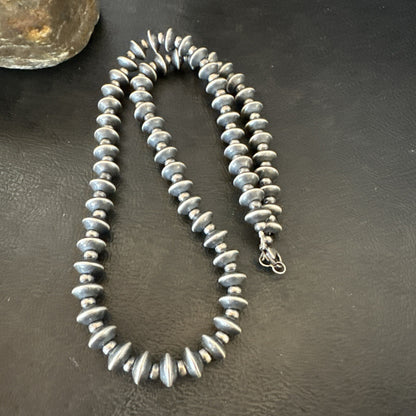 Sterling Silver Beads 8mm Rondelle Flat Sterling Silver Beads Necklace 19” 18832