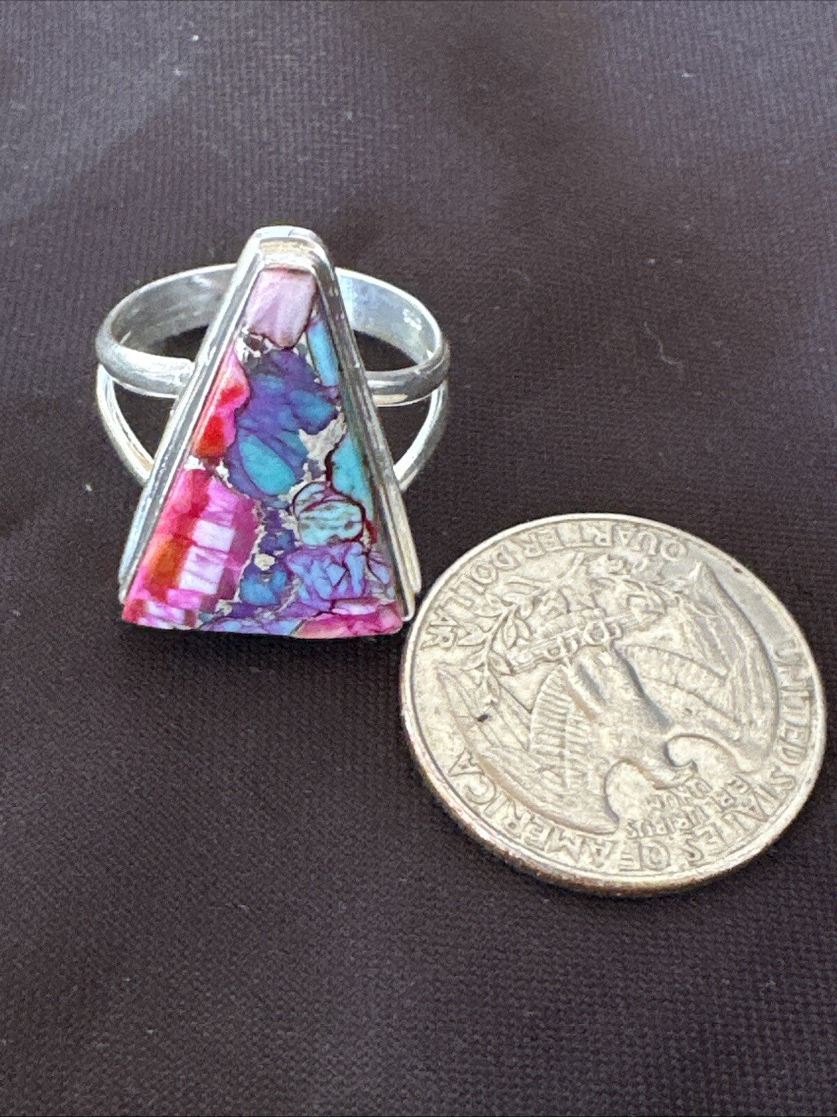 Blue Turquoise Spiny Oyster Southwestern Sterling Silver Ring Size 9 18544
