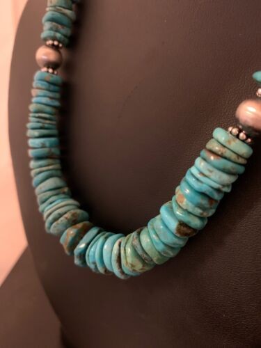 Navajo Blue Turquoise Graduated Necklace Sterling Silve 18" 4663