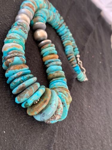 Navajo Tiger's Eye & Turquoise 3 Strand Necklace Sterling Silver 26" 4174
