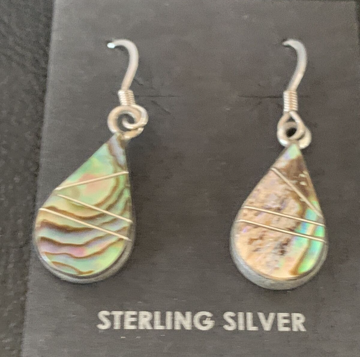 Native Pava Shell Minimalist Navajo Sterling Silver Inlay Earrings 1" 13073