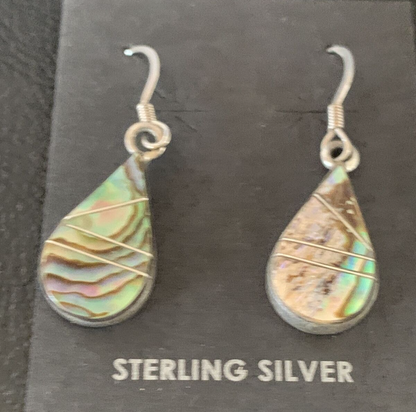 Native Pava Shell Minimalist Navajo Sterling Silver Inlay Earrings 1" 13073