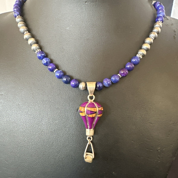 Balloon Orange Spiny Purple Pendant Navajo Necklace 22" | Sterling Silver | Authentic Native American Handmade | 18345