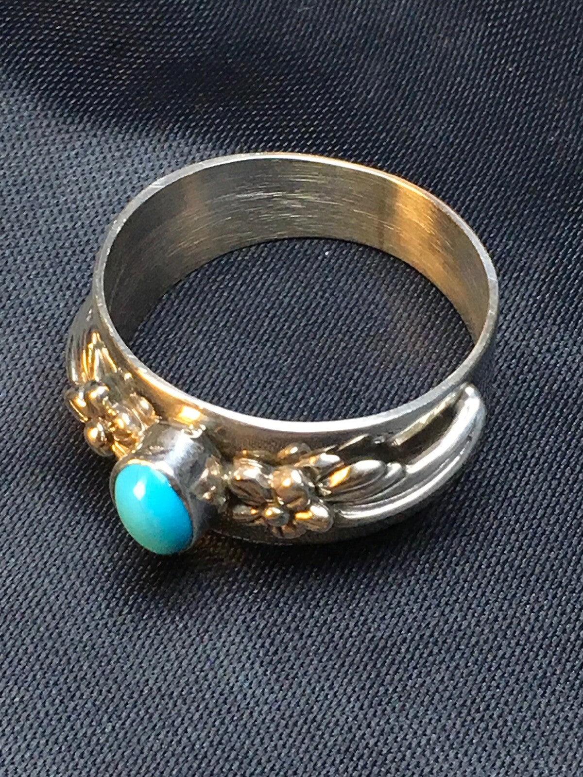 Blue Turquoise Navajo Sterling Silver Ring Size 4.75 04455