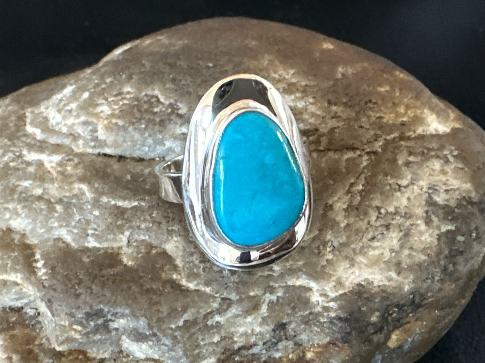 WoMens Sterling Silver Blue Kingman Turquoise Ring Size 7.5 17685