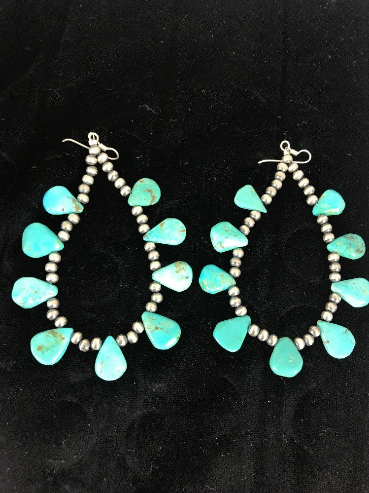 Blue Cluster Turquoise Sterling Silver Earrings 3.5”