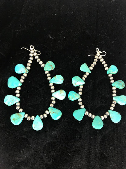 Blue Cluster Turquoise Sterling Silver Earrings 3.5”