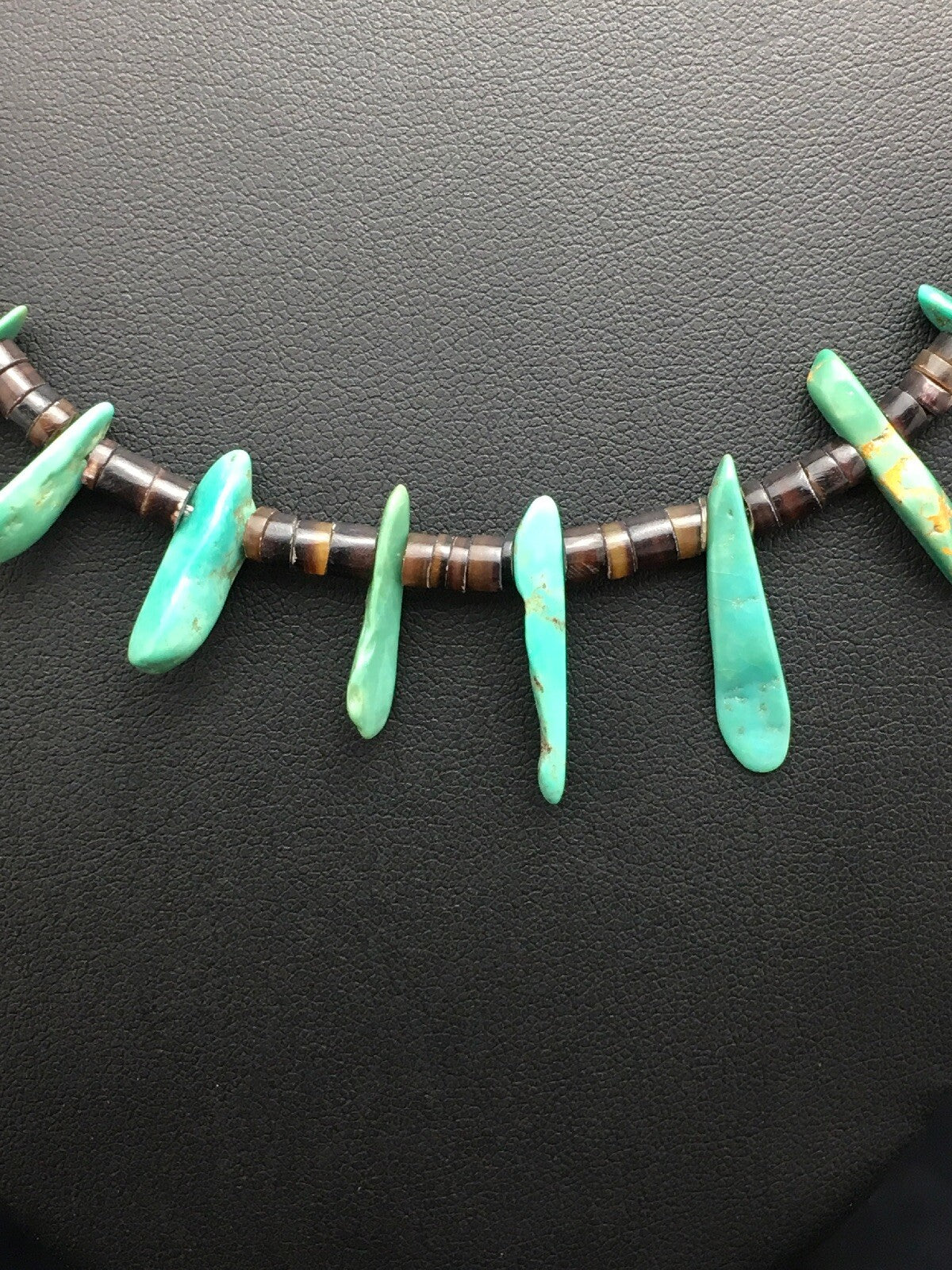 Native Green Turquoise & Bone Bead Navajo Sterling Silver Necklace 20" 03282