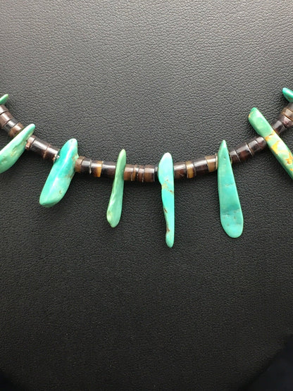 Native Green Turquoise & Bone Bead Navajo Sterling Silver Necklace 20" 03282