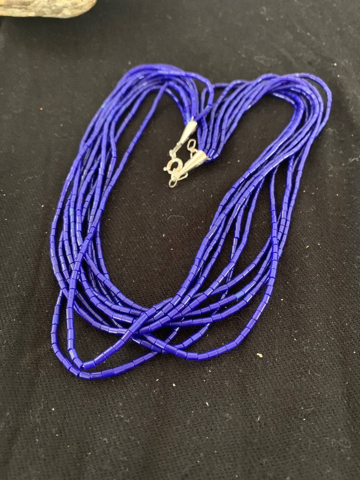 Blue Lapis Stabilized Heishi 10 Strand Sterling Silver Necklace 19" 2018